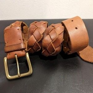 Braided Leather Belt with Brass Buckle
